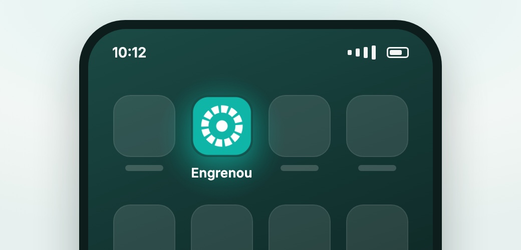 Tela de início de um celular com o ícone do Engrenou entre os outros apps