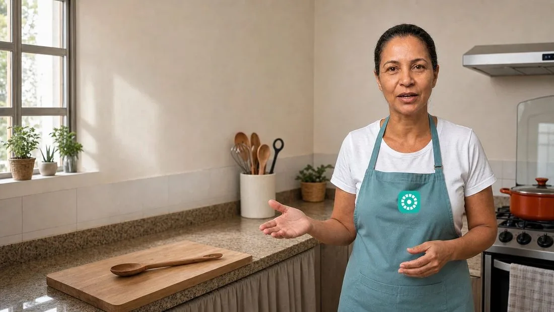 Marlene, a guia do cardápio do Engrenou, na cozinha