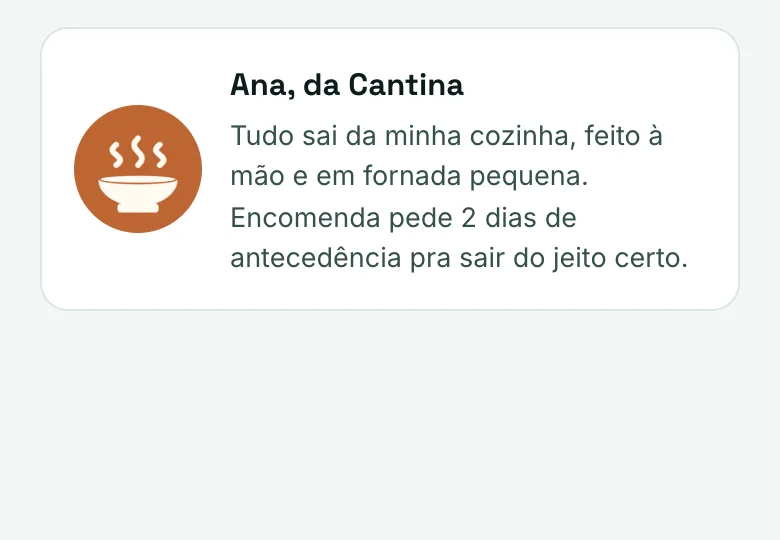O rodapé da loja no Pro: só o cartão da dona, sem marca do Engrenou