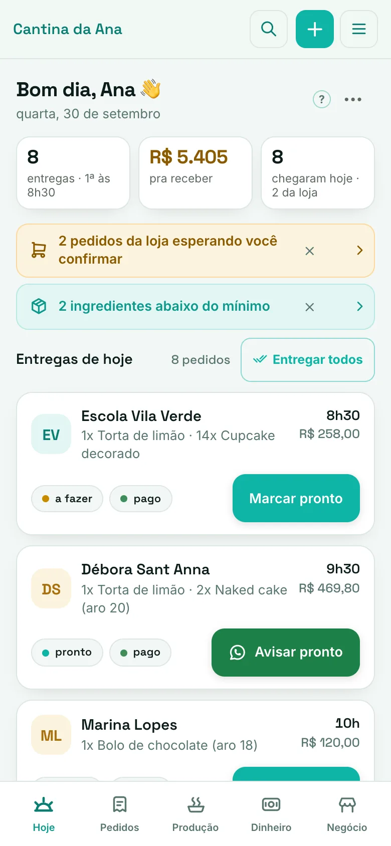 Tela Hoje no celular: os avisos do dia e as entregas de hoje