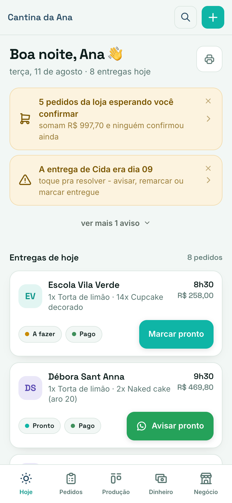 Print real da tela Hoje no celular