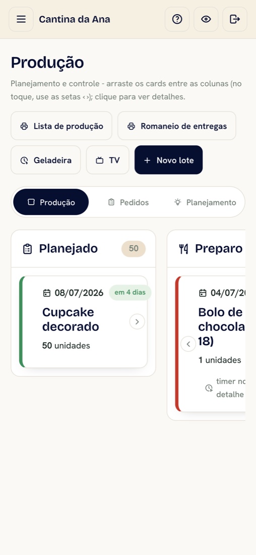 Quadro de produção no celular